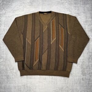Serica Sweater Mens XL Brown Merino Wool Alcantara Patch Made In Italy Grandpa